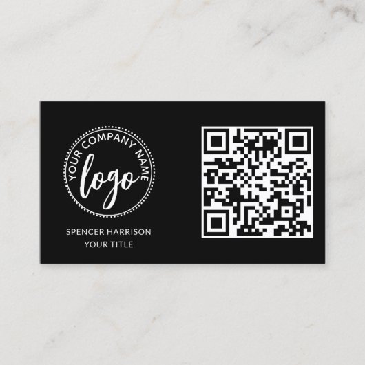 Modern Black Logo QR Code Template Visitekaartje (Voorkant)