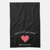 Modern Black Love Heart Theedoek (Verticaal)