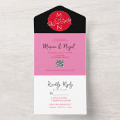 Modern Black Magenta Wedding All In One Uitnodiging (Binnen)