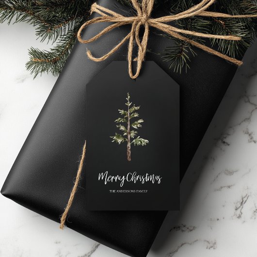 “Modern Black Merry Christmas Cadeaulabel