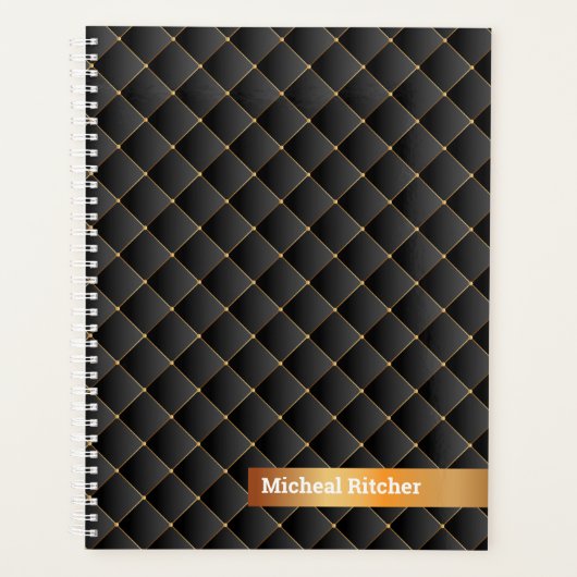 Modern Black met Gold gepersonaliseerde monogram n Planner (Voorkant)