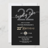 Modern Black Minimalist Men 22nd Birthday Party Kaart (Voorkant)