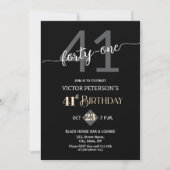 Modern Black Minimalist Men 41st Birthday Party Kaart (Voorkant)
