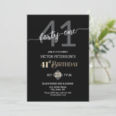 Modern Black Minimalist Men 41st Birthday Party Kaart (Staand voorkant)