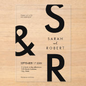 Modern Black Monogram Wedding Acryl Uitnodigingen (Voorkant)