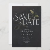 Modern Black Moody Botanical Save the Date (Voorkant)