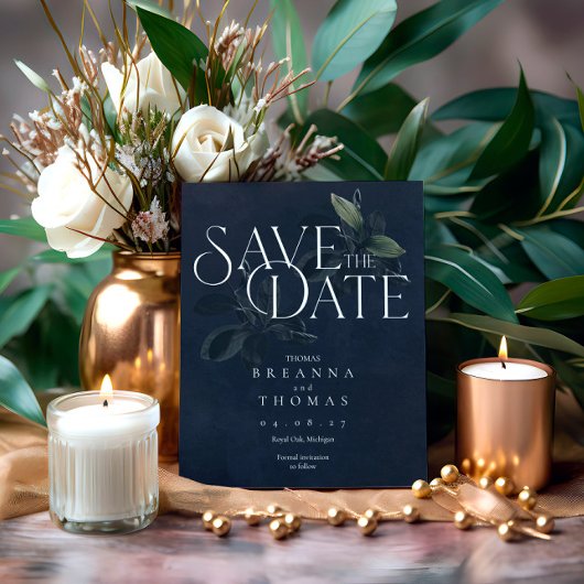 Modern Black Moody Botanical Save the Date