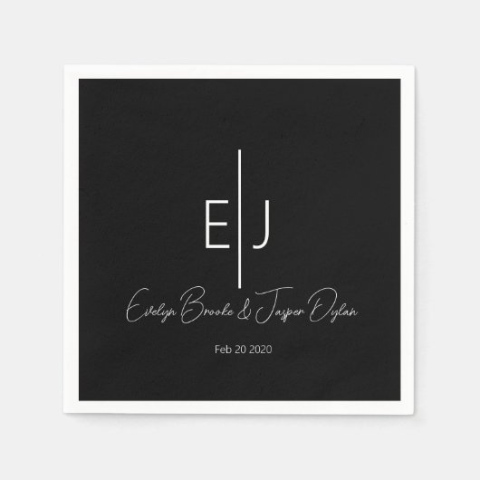 Modern Black Name Initials Paper Plate Servet (Voorkant)