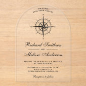 Modern Black Nautical Compass Wedding Acryl Uitnodigingen (Voorkant)