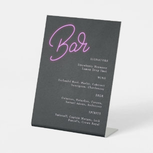 Modern Black Neon Signature Drink Wedding Bar Sign Reclamebord Met Voetstuk