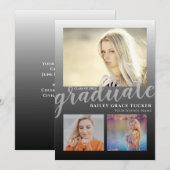 Modern Black Ombre Afstuderen 3 foto's Afstuderen Aankondiging (Voorkant / Achterkant)