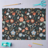 Modern Black Oranje Blue Leaves Floral Tissuepapier (Craft)