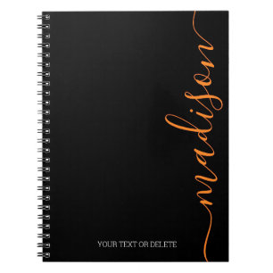 Modern Black Oranje Name Monogram Initiaal Notitie Notitieboek