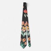 Modern Black Oranje Red Tulips Floral Waterverf Stropdas (Voorkant)
