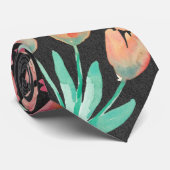Modern Black Oranje Red Tulips Floral Waterverf Stropdas (Opgerold)
