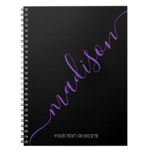 Modern Black Paars Name Monogram Initiaal Notitieboek