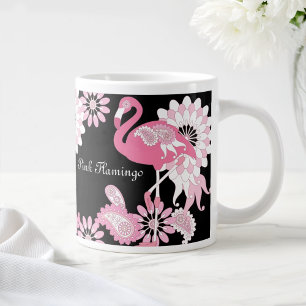 Modern Black Paisley Pink Flamingo Extra Grote Beker