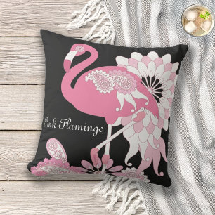 Modern Black Paisley Pink Flamingo Outdoor Buitenkussen