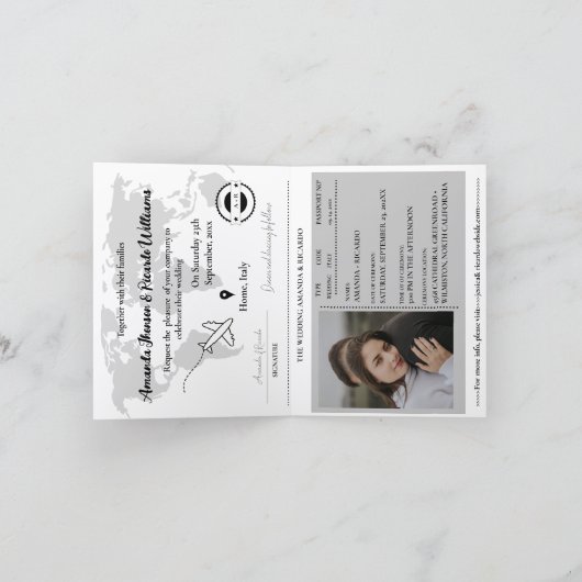Modern Black  Passport Photo Wedding Invitation (Intérieur)