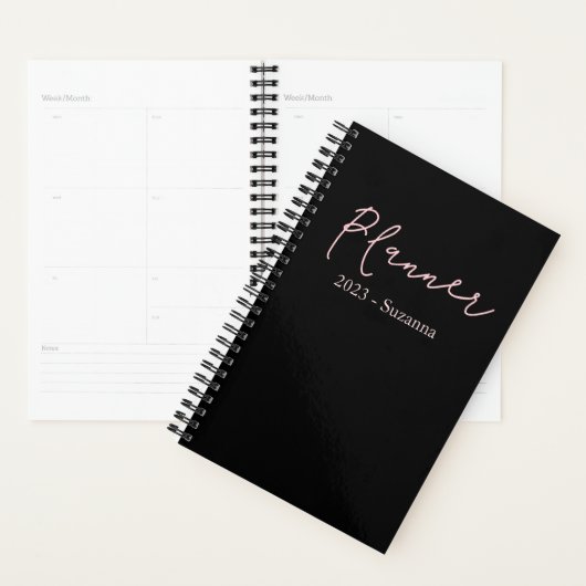 Modern Black Personalize Name Year Planner (Display)