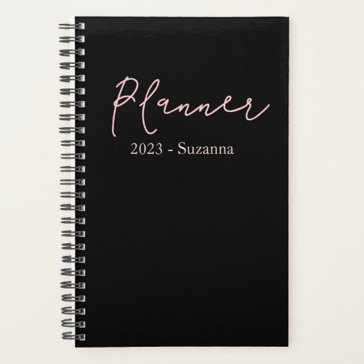 Modern Black Personalize Name Year Planner (Voorkant)