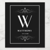 Modern Black Personalized Monogram and Name Wine L Wijn Etiket (Enkel label)