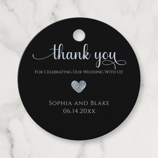 Modern Black Personalized Wedding Favor Labels (Voorkant)