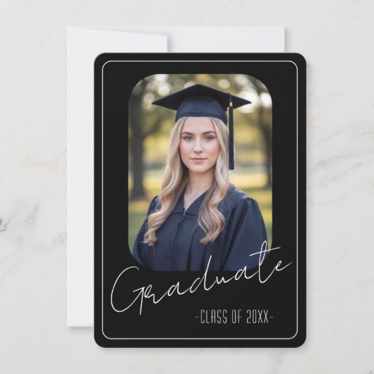 Modern Black Photo Graduation Party Invitation Kaart (Voorkant)