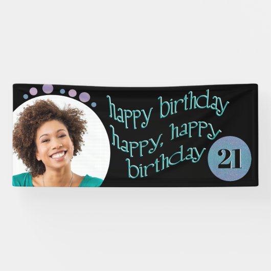 Modern Black Photo Happy Birthday Spandoek (Horizontaal)