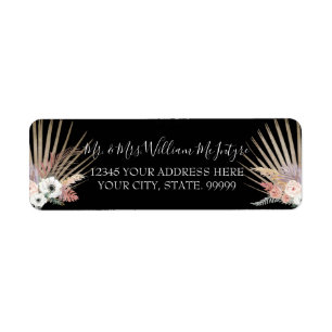 Modern Black Pink Floral Tropical Palm Wedding Etiket