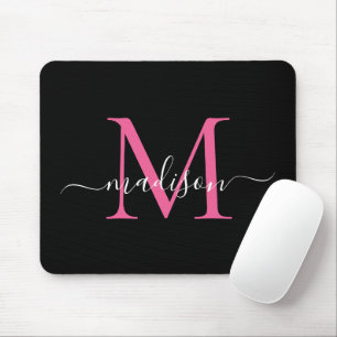 Modern Black Pink Monogram Elegant Girly Script Muismat
