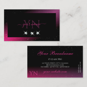 Modern Black Pink Paars Sparkle Diamonds Monogram Visitekaartje