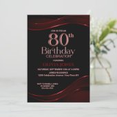 Modern Black Red 80th Birthday Party Kaart (Staand voorkant)