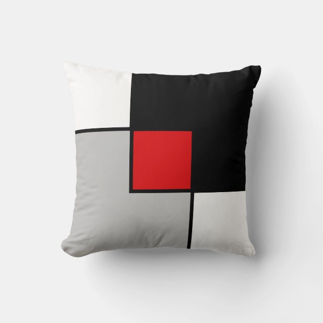 Modern Black Red Gray Squares Kussen (Voorkant)