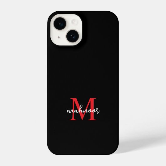 Modern Black Red personaized Monogram Phone Case  iPhone Hoesje (Achterkant)