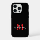 Modern Black Red Personalized Monogram Phone Case (Verso)
