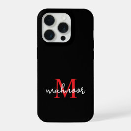 Modern Black Red Personalized Monogram Phone Case iPhone 15 Pro Hoesje