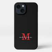 Modern Black Red Personalized Monogram Phone Case iPhone Hoesje (Achterkant)