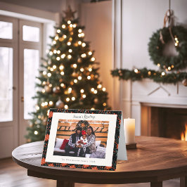 Modern Black & Red Poinsettia Photo Christmas Card Feestdagen Kaart