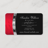 Modern Black Red Silver met monogram en diamanten Visitekaartje (Achterkant)