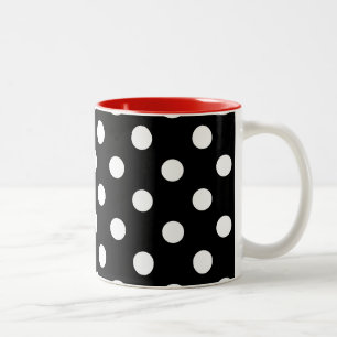 Modern Black Red White Polka Dots Tweekleurige Koffiemok