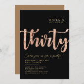 Modern Black & Roos Gold 30th Birthday Invitation Kaart (Voorkant / Achterkant)
