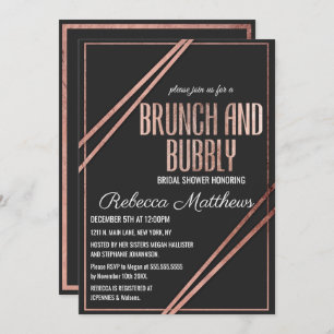 Modern Black Roos Gold Chic Linear Brunch Bubble Kaart