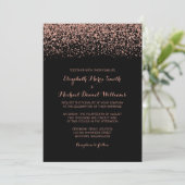 Modern Black Roos Gold Faux Glitter Wedding Kaart (Staand voorkant)