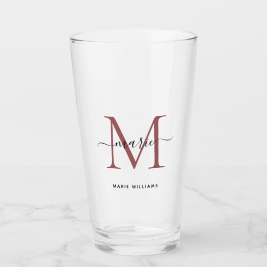 Modern Black Roos Monogram Script Name Initiaal Glas (Voorkant)