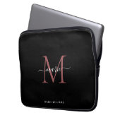 Modern Black Roos Monogram Script Name Initiaal Laptop Sleeve (Voorkant Links)