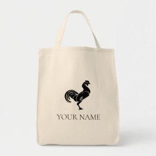 Modern Black Rooster Logo Canvas tas