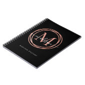 Modern Black Rose Gold Blush Pink Monogram Circle Notitieboek (Linkerzijde)