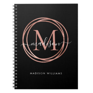Modern Black Rose Gold Blush Pink Monogram Circle Notitieboek