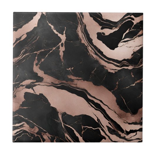 Modern Black Rose Gold Marble Pattern Tegeltje (Voorkant)